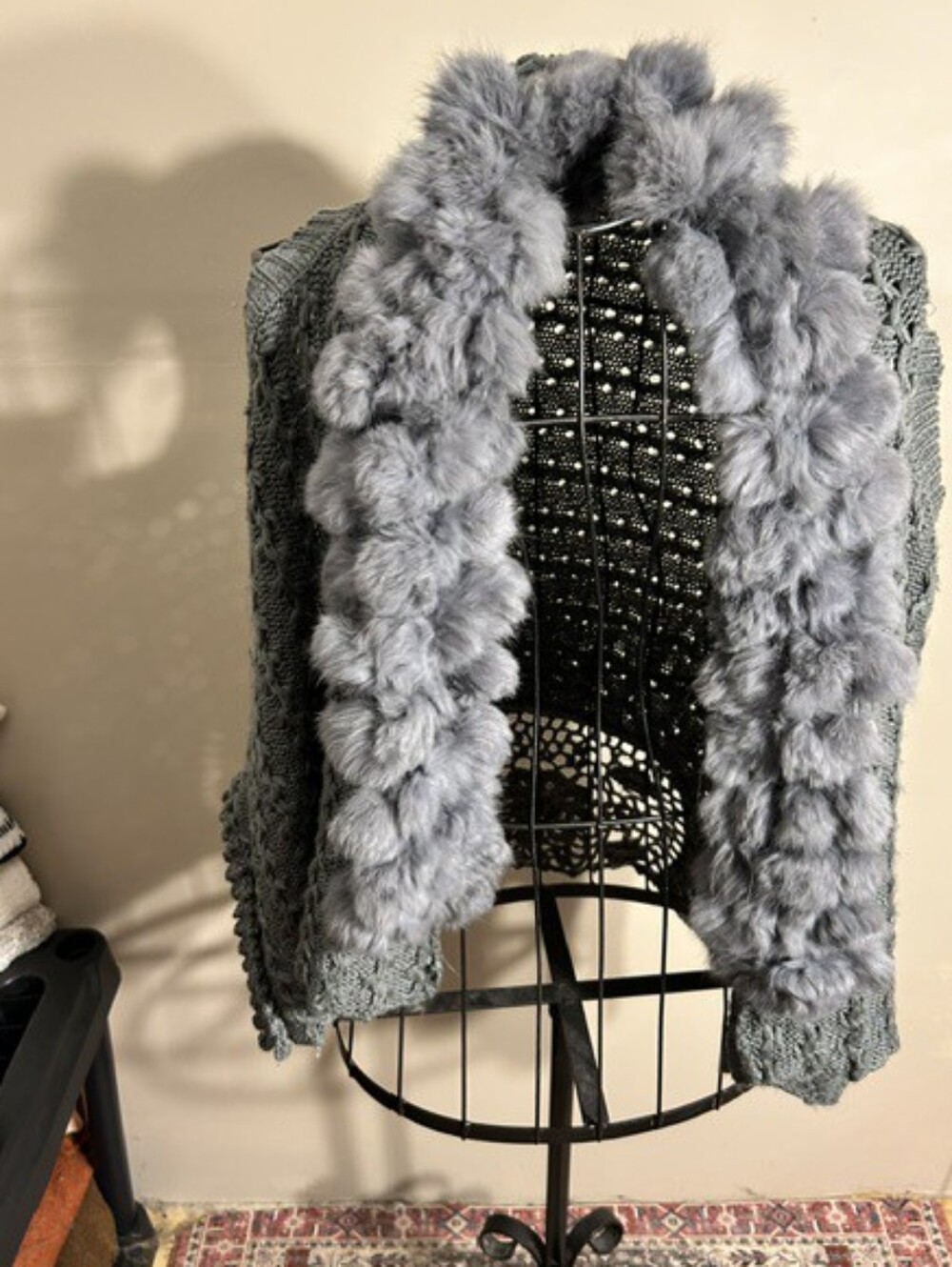 rabbit fur one size fits most    vest gray   womens  knit casual dress sweater